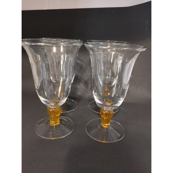 4  Vintage Hand Blown Wine w/Yellow  Bubble Glass Stem  7.5” Tall X 4.5”Wide - Picture 4 of 15